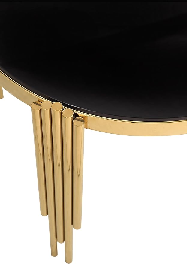 Round Glass Dining Table, Circle Glass Kitchen Table w/Tempered Glass Tabletop and Stainless Steel Gold Legs, Modern Glass Dining Room Table for Home, Kitchen, Dining Room