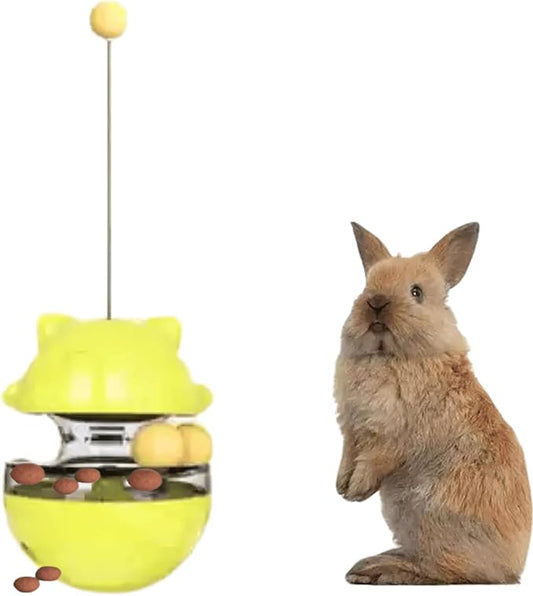 Rabbit Treat Puzzle, Rabbit Treat Dispenser Toy, Tumbler Interactive Ball Bunny Feeder, Bunny Food Ball Snacks Temptations, Food Puzzle Toys for Cats (Yellow)