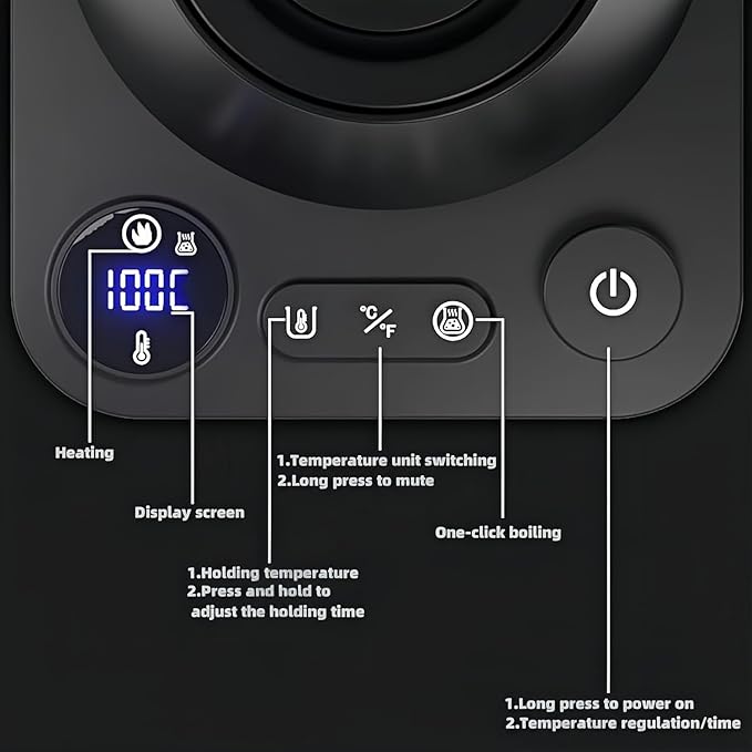 Gooseneck electric kettle,Auto Boil Detection, with Variable Temperature Control, Stainless Steel Inner, Ultra-Quiet 304 Stainless Steel,1200W Quick Heating, for Coffee, Tea & Milk, 0.9L