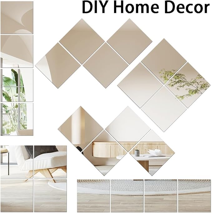 Vlush Full Length Wall & Tiles 10.2'' x 10.2'' x 4PCS Full Body Mirror, Full Length Mirror Wall Mounted Mirrors Decorative for Home Gym, Door, Bedroom & Bathroom