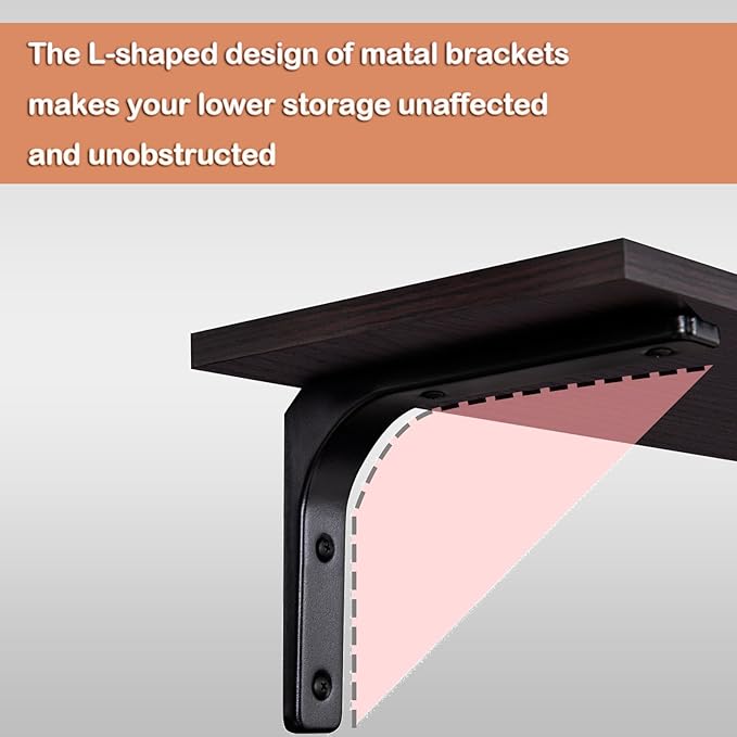 DINZI LVJ Long Wall Shelves, 47.3Inch Wall Mounted Shelves Set of 2, Extra Large Floating Storage Ledges with Sturdy Metal Brackets for Living Room, Bathroom, Bedroom, Kitchen, Espresso