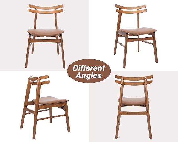 VESCASA 5-Piece Dining Set, 59" L Colonial Oak Rectangle Wood Dining Table with 4 Curved Back Faux Leather Brown Wood Dining Chairs for Dining Room, Kitchen, Restaurant, Dining Set for 4