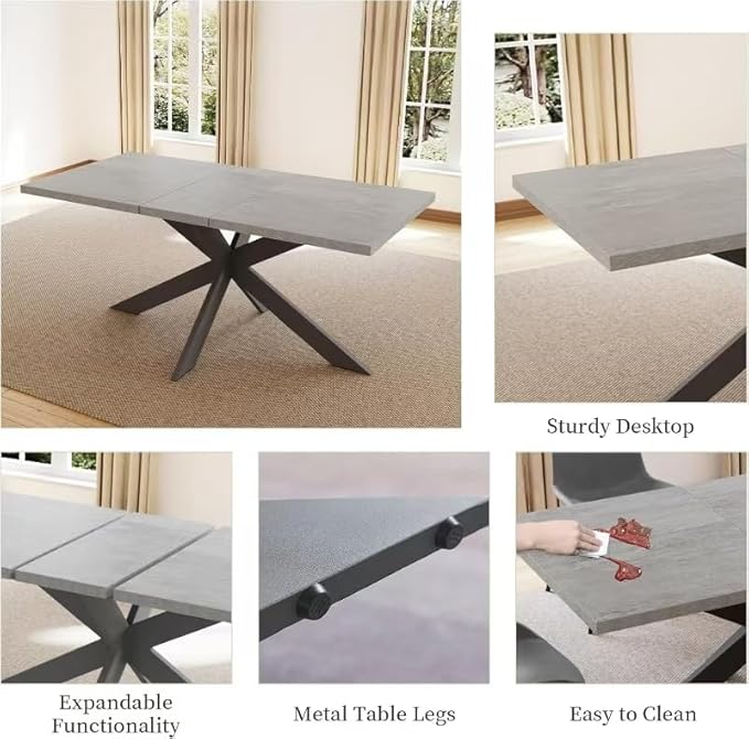 ZckyCine 51"-67" Extendable Dining Table Set with 6 Velvet Dining Chairs, Modern Rectangular Kitchen Table Set for 6-8 People, Space-Saving Expandable Dining Table with Metal Frame