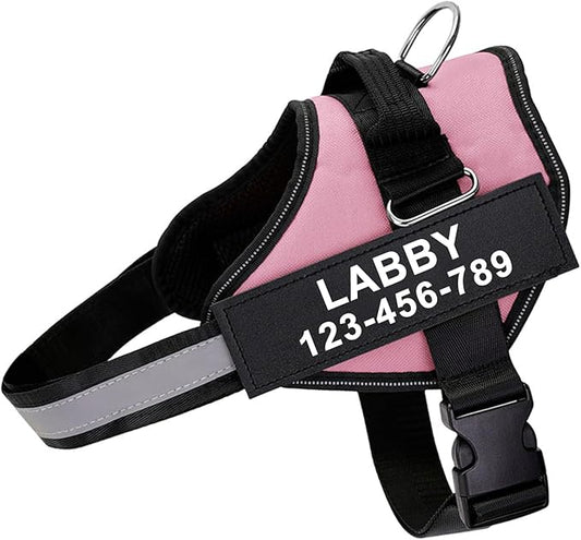 Custom No Pull Dog Harness with Name and Phone Number, Reflective Heavy Duty Personalized Pet Vest, Breathable Adjustable Harness to Prevent Tugging, Pulling or Choking