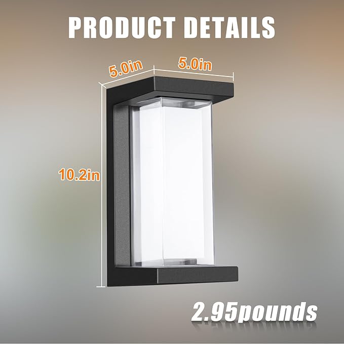 Juyace 18w Outdoor Porch Lights Exterior Lighting Fixtures Wall Mount Rectangular Modern Patio Sconces 1800Lm 3000k Aluminum Black IP65 for Garage House Front Door Entryway (2 Pack)