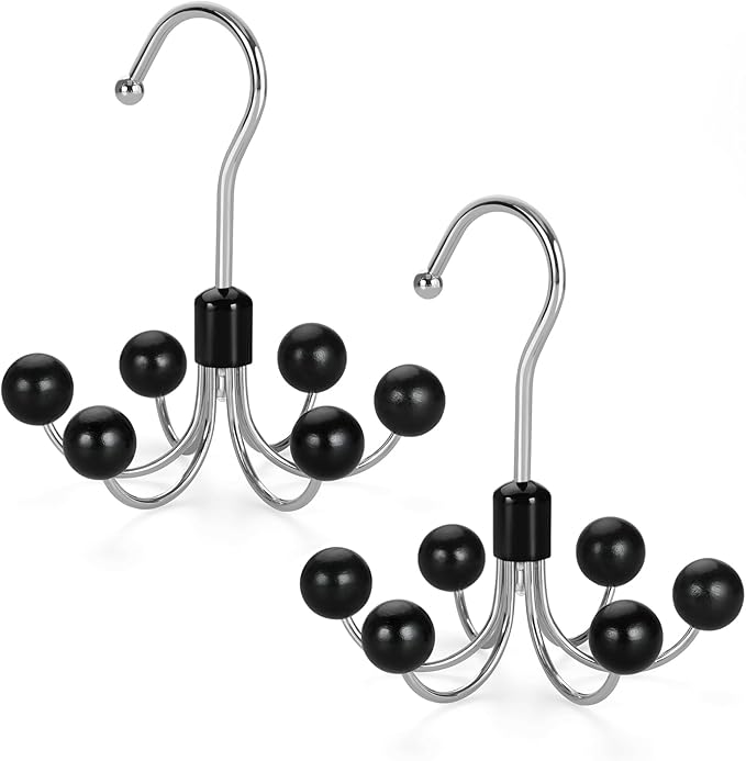 TOPIA HANGER Hoodie Hangers 2-Pack with 6 Wood Balls, 360°Swivel Purse Hanger, Scarf Hanger, Closet Hooks, Handbag Organizer, Bra Hanger, Accessory Organizers for Scarf, Tanktop, Hat, Hoodie CT43B