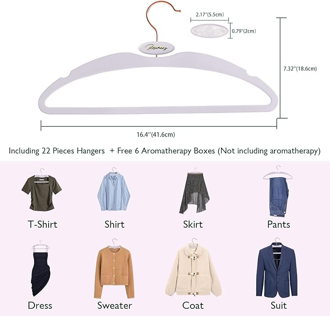 ManGotree Velvet Coat Hangers with Empty Aromatherapy Boxes, Non-Slip Short Neck Hangers, Ultra-Thin Space Saving Suit Hanger for Jacket, Shirt, Dress, Pants (22 Pack, Light Purple)