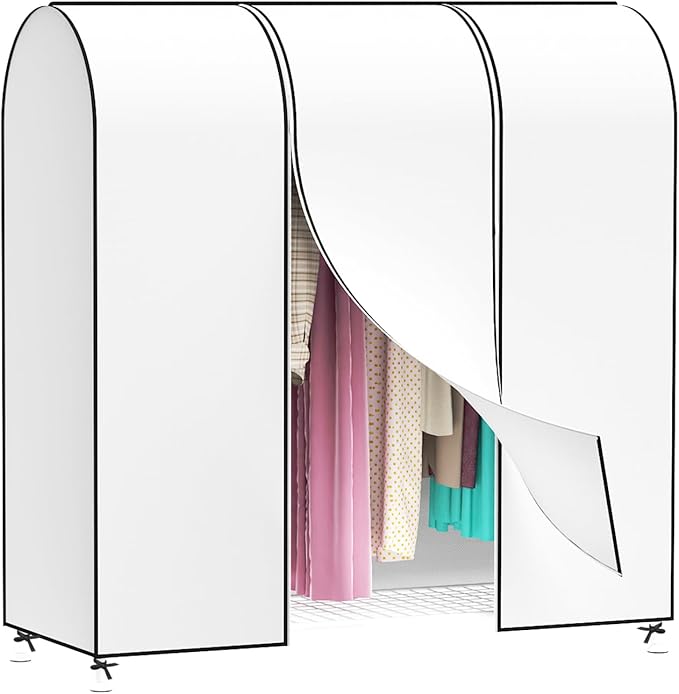 Zilink 60'' Garment Rack Cover Dustproof Clothes Rack Cover Breathable Garment Bags Protector Wardrobe Cover with 2 Durable Zippers for Garment Rack, White (Rack Not Included)