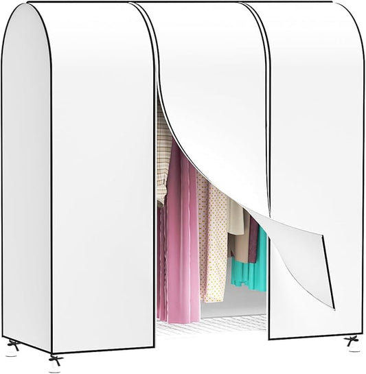 Zilink 60'' Garment Rack Cover Dustproof Clothes Rack Cover Breathable Garment Bags Protector Wardrobe Cover with 2 Durable Zippers for Garment Rack, White (Rack Not Included)
