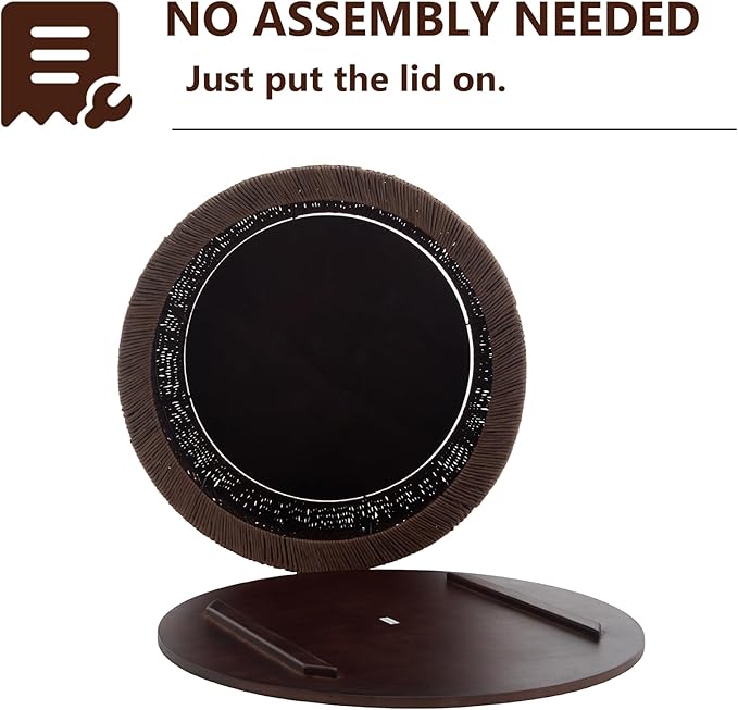 Kmax 30" Round Wood Nesting Coffee Table Set of 2 Handcraft Woven Rope Sofa Tables Both with Storage Drum End Table Side Table for Small Space Living Room No Assembly Needed, Dark Brown