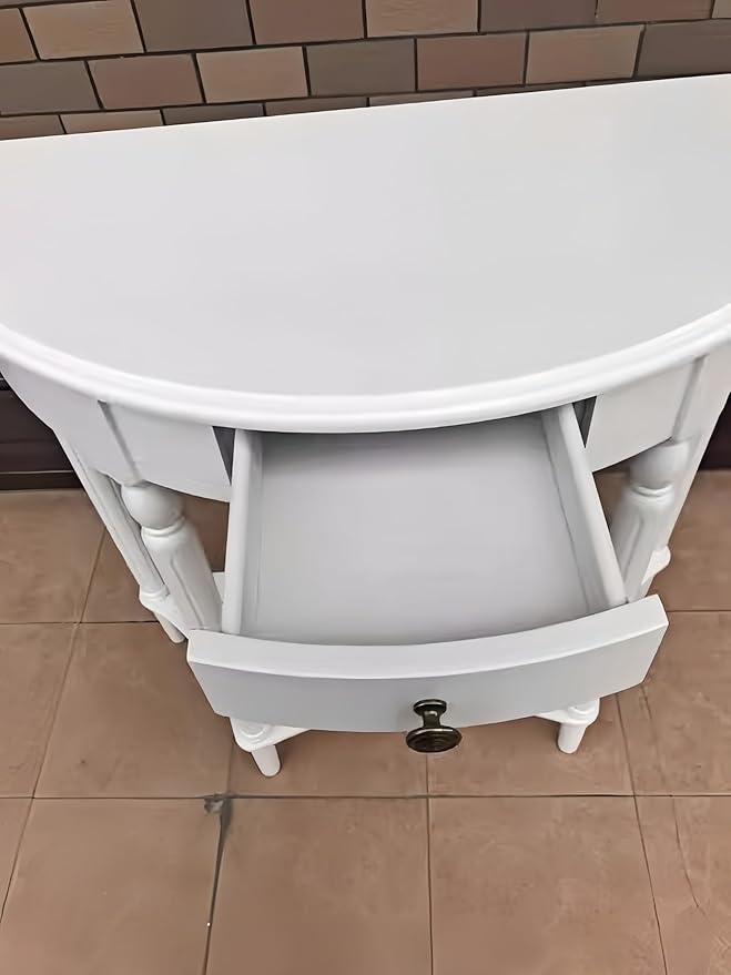 Solid Wood Console Table with Drawer, Semi-Circle Entryway Storage Shelf, Half-Moon Porch Table Side Elegant Vintage Sofa for Living Room (White (31.5" L x 13.8" W x 31.5" H))
