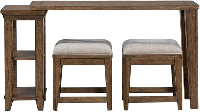 Liberty Furniture Carolina Park Alt 3 Piece Set for Living Room - Console Table, 2 Stools - Amber Brown Oak