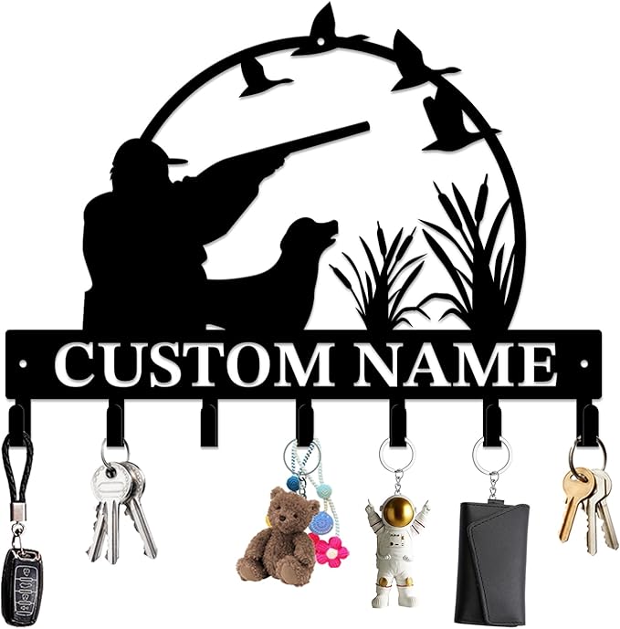 Personalized Custom Name Hunting Deer Wall Key Hooks,Metal Hunting Art Clothes Hooks,Metal Hunting Wall Home Storage Decorative,Hunter For Front Door, Hallway, Kitchen, Bedroom,Keys,Hats (Style A)