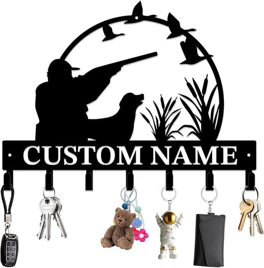 Personalized Custom Name Hunting Deer Wall Key Hooks,Metal Hunting Art Clothes Hooks,Metal Hunting Wall Home Storage Decorative,Hunter For Front Door, Hallway, Kitchen, Bedroom,Keys,Hats (Style A)