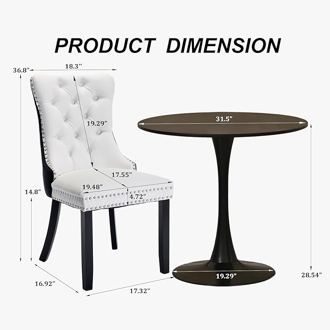 SoarFlash Kitchen Table and Chairs for 2, 31.5" Dining Table Set for 2 with Leather Upholstered Chairs, 3 Piece Round Kitchen Table Set, Dining Room Table Set for Small Space, Apartment, Black/White