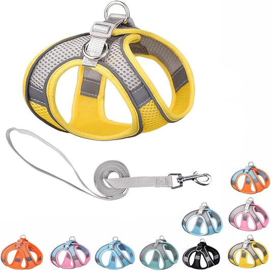 Yellow Medium Dog Harness and Leash, No-Pull Puppy Harness for Easy Walk, Breathable Mesh Reflective Dog Vest for Small Medium Breed Pet Dogs, L