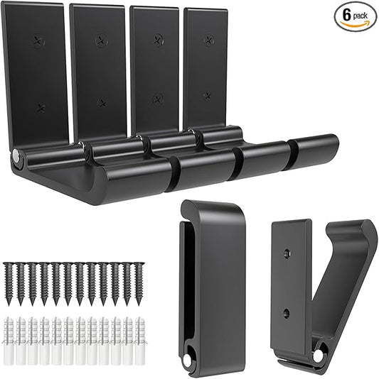 6Pcs 3'' Folding Coat Hooks Black Foldable Hooks Aluminum Alloy Wall Hooks Headphones Holder Wall Mounted with 12pcs Screws Set for Hanging Coats, Bags, Hat, Towel, Keys