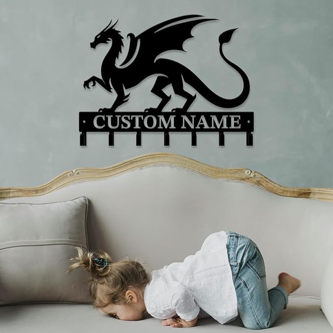 Personalized Evil Dragons Keys Hooks,Custom Name Metal Dragons Art Keys Hooks,Metal Dragons Lover Wall Home Storage Decorative Keys Hooks,Key Holder Hooks for Wall (Style E)