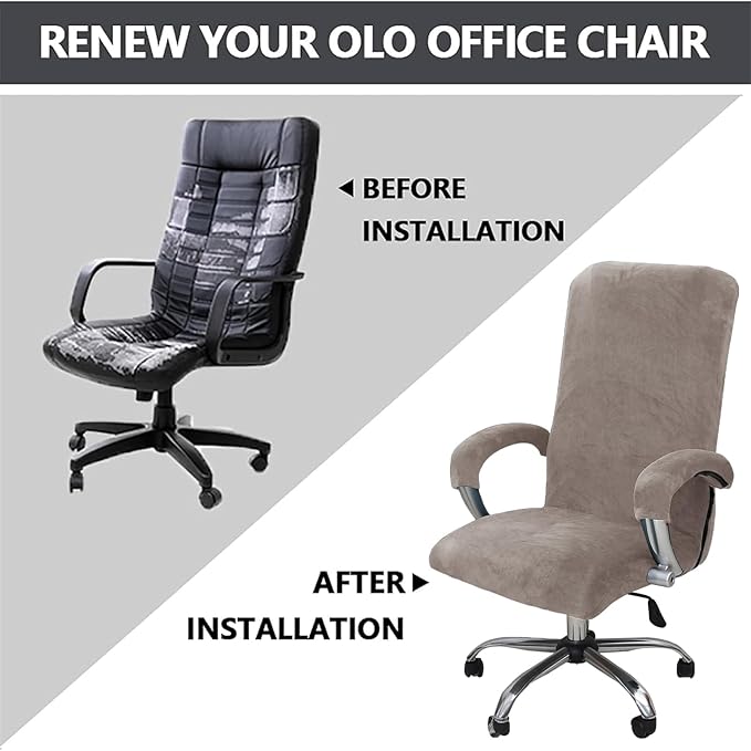 Velvet Plush Ergonomic Comfortable Office Chair Cover - Cat Proof Stretchable Protector for Mesh Office Desk Chair with Wheels and Armrest - Comfy Executive Office Chair for Adults, Khaki, XL