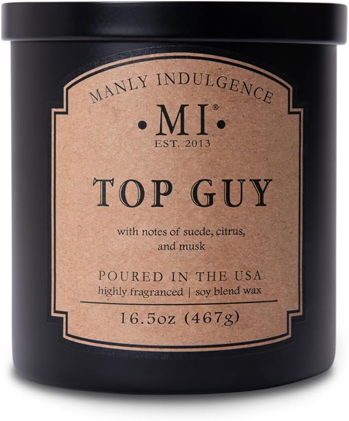 Manly Indulgence Top Guy Scented Candles for Men, 2 Wick, 16.5 oz, Premium Soy Blend Wax, 60H Burn, Candles for Home Scented - Made in The USA