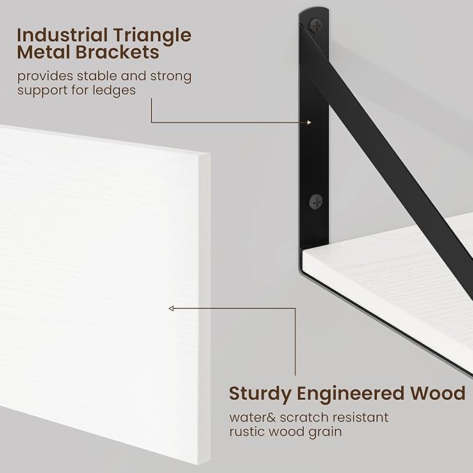 Fun Memories Floating Shelves for Wall, 12 Inch Deep Floating Shelves Set of 2, 36W x 12D Large Wall Shelf with Sturdy Metal Brackets for Living Room, Bathroom, Bedroom and Kitchen, White