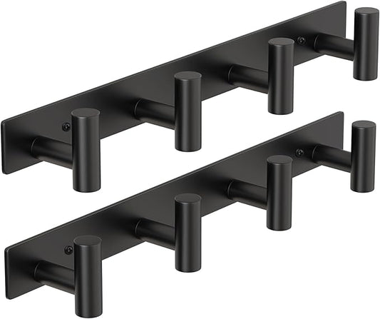 PMMASTO Coat Rack Wall Mounted, 4 "T Shaped Wall Hooks for Hanging, Heavy Duty Stainless Steel Coat Hook Rail for Hat Towel Robes in Bathroom Kitchen Mudroom Entryway (Black, 2PC)