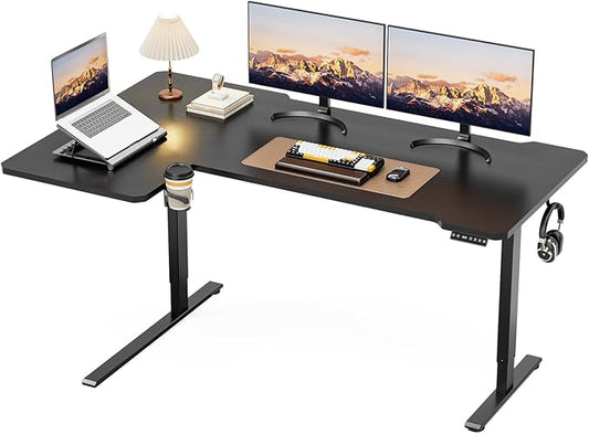 71" Reversible L-Shaped Electric Standing Desk Adjustable Height Gaming Stand Up Corner Desk Sit Stand Home Office Computer Desk with Splice Board, Black