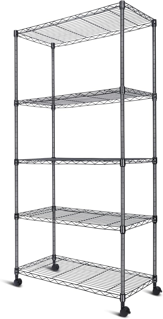 Whitmor 5-Tier Heavy Duty Shelving Unit, Metal Adjustable Storage Shelves, 2000 lbs Capacity for Pantry, Kitchen, Closet, Laundry, 29.6" L x 13.7" W x 59.4" H, Black