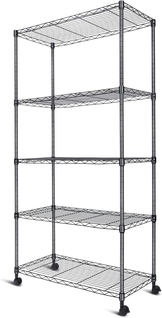 Whitmor 5-Tier Heavy Duty Shelving Unit, Metal Adjustable Storage Shelves, 2000 lbs Capacity for Pantry, Kitchen, Closet, Laundry, 29.6" L x 13.7" W x 59.4" H, Black