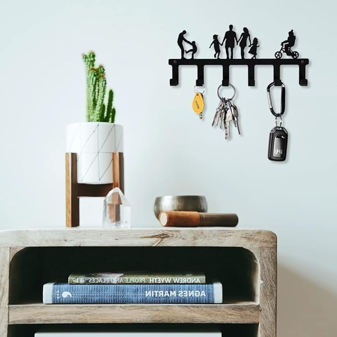 Myartte Zinc Alloy Key Organizer Rack with Screws and Stickers - Wall Decorative Key Hooks for Entryway, Kitchen, Bedroom