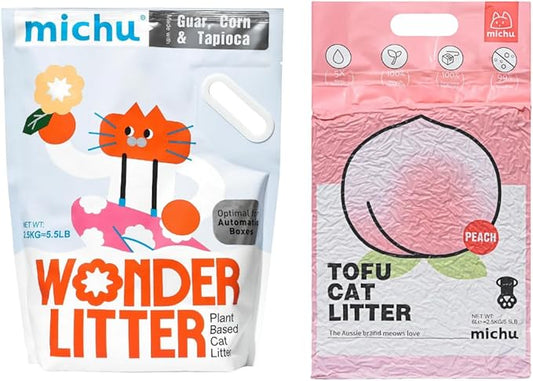 Tofu Cat Litter Natural Clumping Tofu Cat Litter 5.5lb/88oz 5 Scents (Peach + Wonder Litter, 2 Pack)