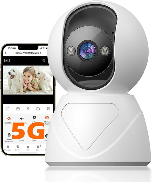 3MP Indoor Pan/Tilt Security Camera, 5G WiFi 360° Rotating Home Cameras for Baby Monitor/Pet Camera, Auto-Focus and Zoom, Motion Detection, 2-Way Audio, Siren, Color Night Vision, Cloud & SD Card