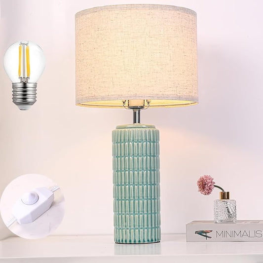 23" Grey Ceramic Table Lamp for Living Room Fully Dimmable, Nightstand Bedside Lamps for Desk End Side, Large Modern Rustic Farmhouse Lights for Bedroom entryway Home Decoration Gifts Bulbs Included