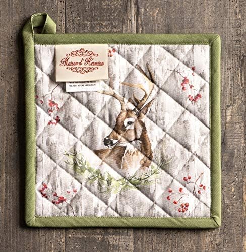 Maison d' Hermine Pot Holders 100% Cotton Heat Resistant Potholders 8" x 8" Hot Pads with Loop for Thanksgiving Christmas Decorations BBQ Cooking Baking Handling Hot Pans (Pack of 1, Mountain Life)