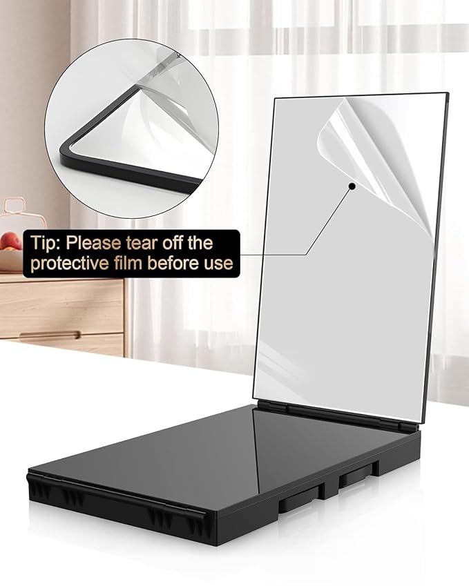 JUSRON 360 Viewing Angle Self Hair Cutting Mirror, Clear Anti-Fog HD Glass (Black Without LED Without Accessories)