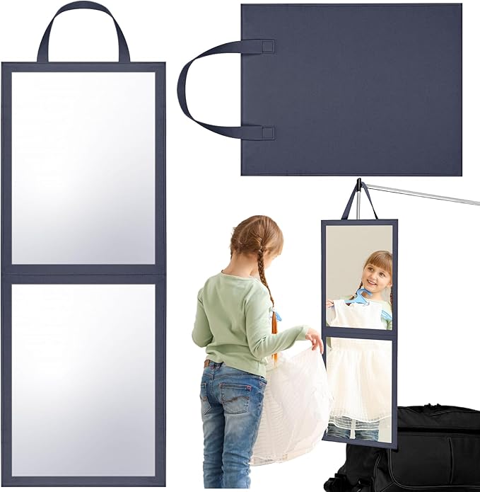 Foldable Portable Full Length Mirror for Dorm Dance Backstage Camping Travel Hanging Folding Makeup Body Mirror for Dancers Artists Home Aestheticians Spa(Grey,33.5" X 13.4")