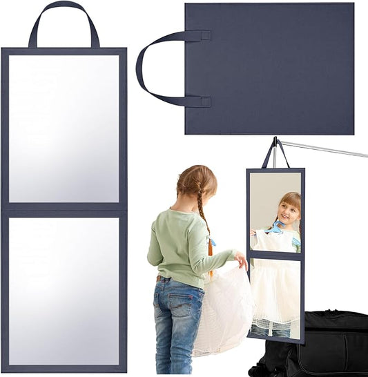 Foldable Portable Full Length Mirror for Dorm Dance Backstage Camping Travel Hanging Folding Makeup Body Mirror for Dancers Artists Home Aestheticians Spa(Grey,33.5" X 13.4")