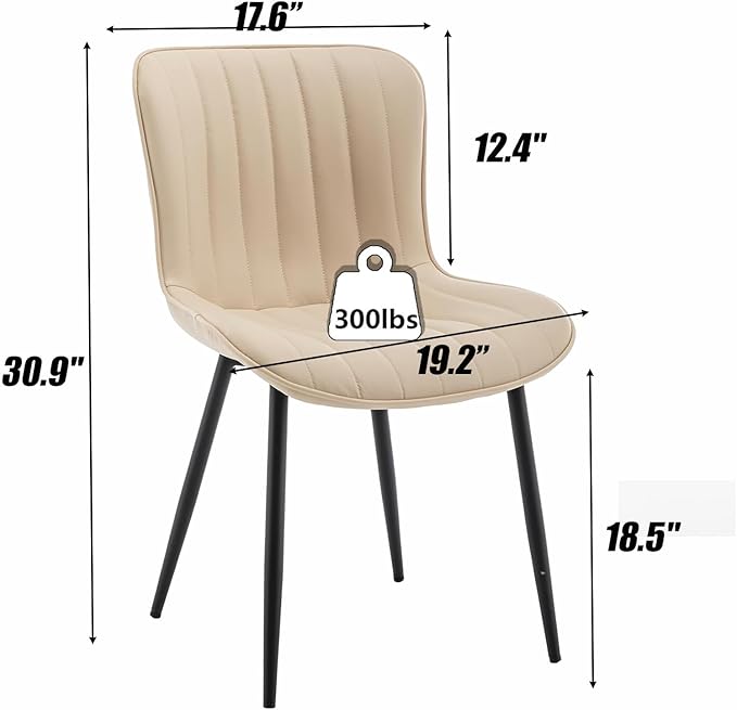 Leather Dining Chairs Set of 6, Upholstered Dining Room Chairs with Metal Legs, Modern Dining Chair for Dining Room, Kitchen (Beige)