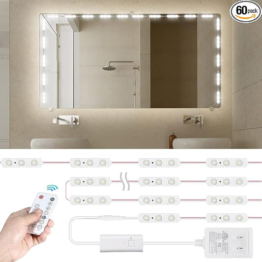 Kintion LED Vanity Mirror Light, Hollywood Style 60pcs Ultra Bright White LED, 9.8ft/3m Dimmable Strip Light, Bathroom Waterproof, Memory Function, Time Shutdown, Breath Mode (Mirror Not Include)