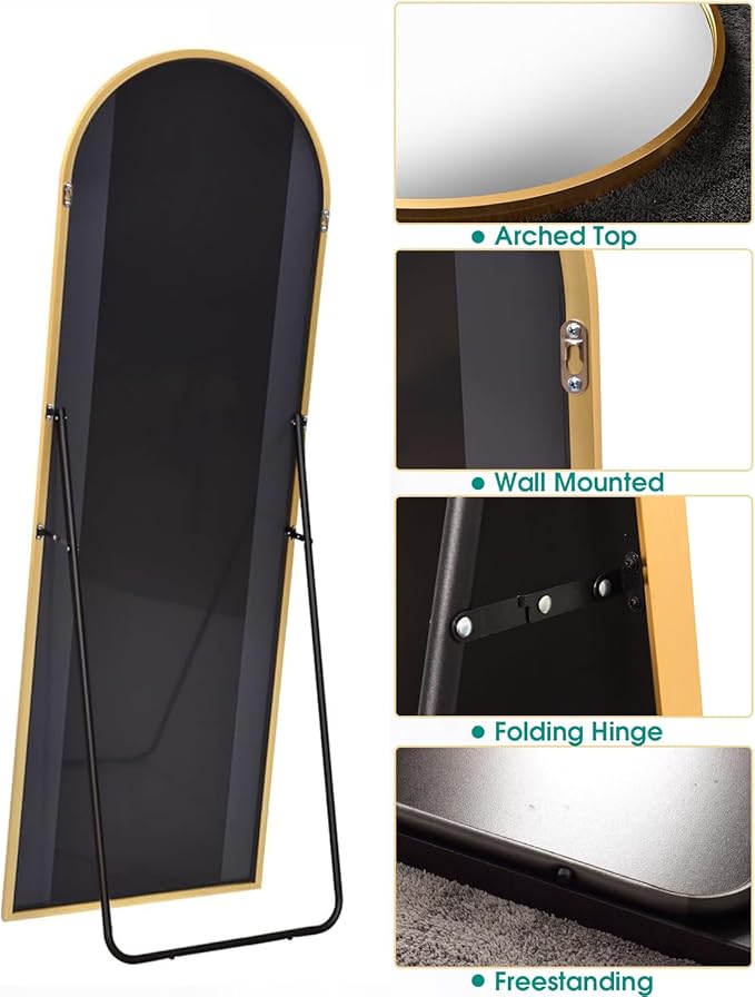 Arched Full Length Mirror - 21"64" Floor & Wall Mounted Mirror for Bedroom & Living Room, Gold