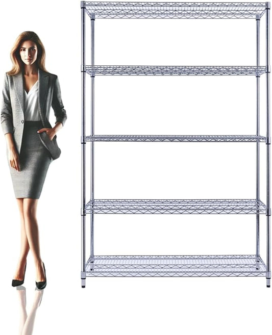 NSF Commercial 5-Tier Wire Shelving with Wheels, 48"x24"x72" Heavy Duty Metal Shelves 4000 lbs Max Capacity, Chrome Storage Rack for Garage Kitchen Pantry Warehouse