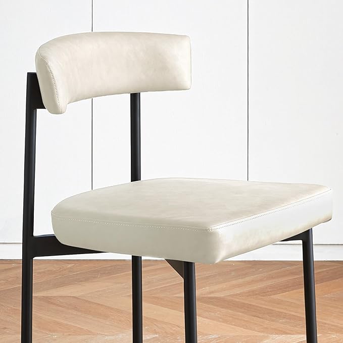 Beige Faux Leather Dining Chairs Set of 4, Armless Upholstered Kitchen Chair,Modern Dining Room Chair with Curved Backrest