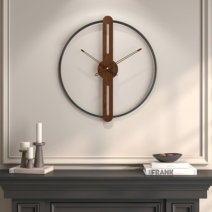 Cuspin 30 Inch Large Wall Clock for Living Room, Modern Silent Non Ticking Battery Operated Big Clock, Rustic Minimalist Wood Metal Frame Decorative Wall Clocks for Office, Bedroom, Kitchen