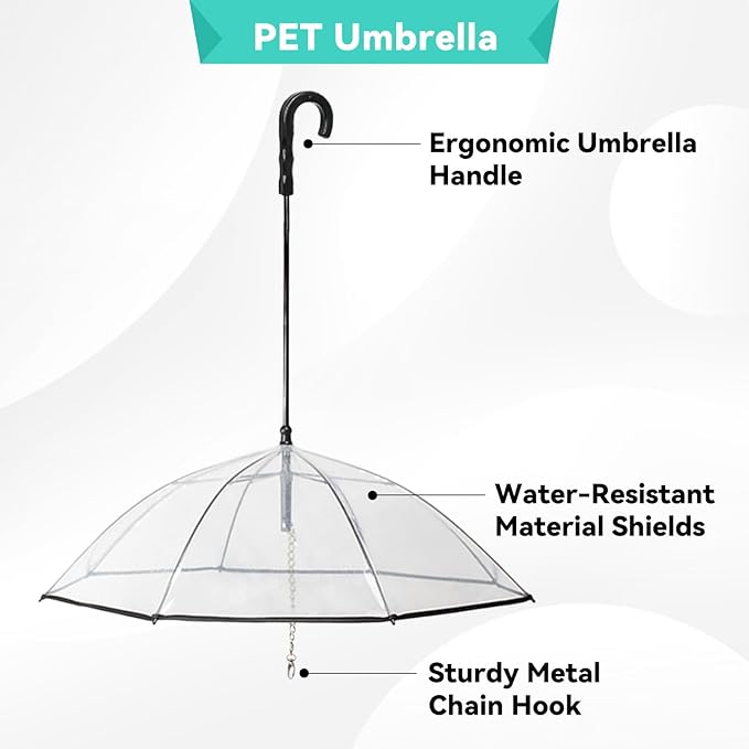 NAMSAN Dog Umbrella for Small Dogs, Clear Dog Umbrella Leash for Rainy Day, Walking Puppy Umbrella with Metal Chain, Self-Assembly, Adjustable