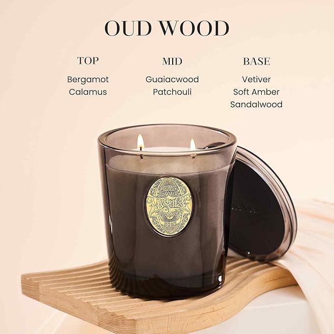 M&SENSE Large Two-Wick Soy Candle | Oud Wood & Black | 19.8 oz, 120H Burn Time | Luxury Scented Candle for Relaxation, Gifting, Home Décor | Ideal for Bedroom, Office, Party Ambiance