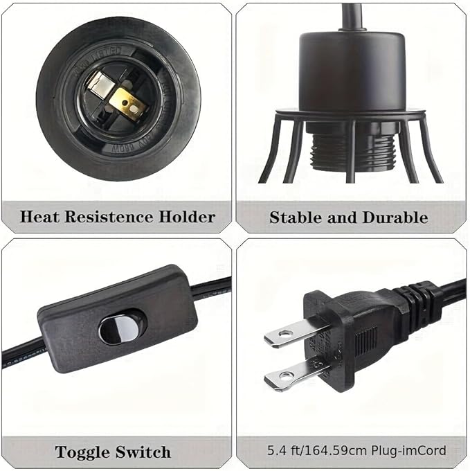 Industrial Vintage Table Lamp with Plug-in Cord Switch, Black Farmhouse Table Lamp with Metal Cage Shade, E26 Base Edison Bedroom Nightstand Light for Bedside, Office, Living Room