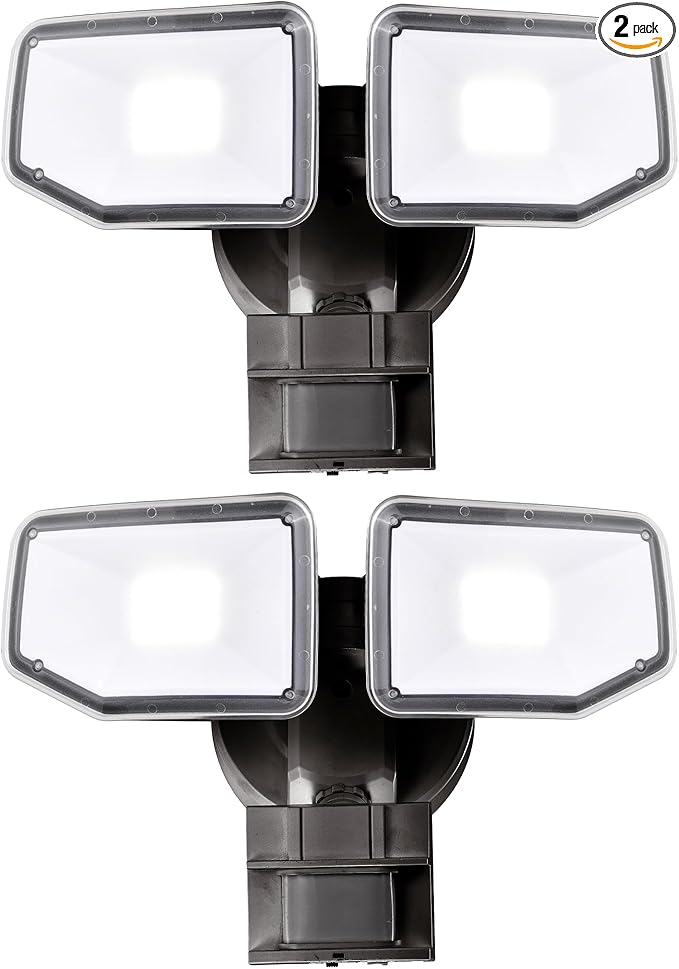 40W LED Security Lights Motion Sensor Light Outdoor, 180 Degree, 4000LM, 5000 K, ETL Water Resistant, Clear 2 Head Motion Detector Flood Light for Garage, Yard 2-Pack (Bronze)