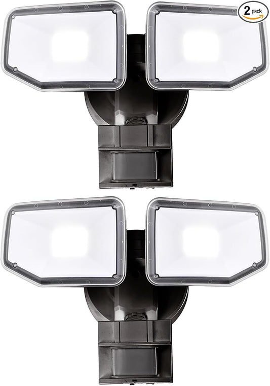40W LED Security Lights Motion Sensor Light Outdoor, 180 Degree, 4000LM, 5000 K, ETL Water Resistant, Clear 2 Head Motion Detector Flood Light for Garage, Yard 2-Pack (Bronze)