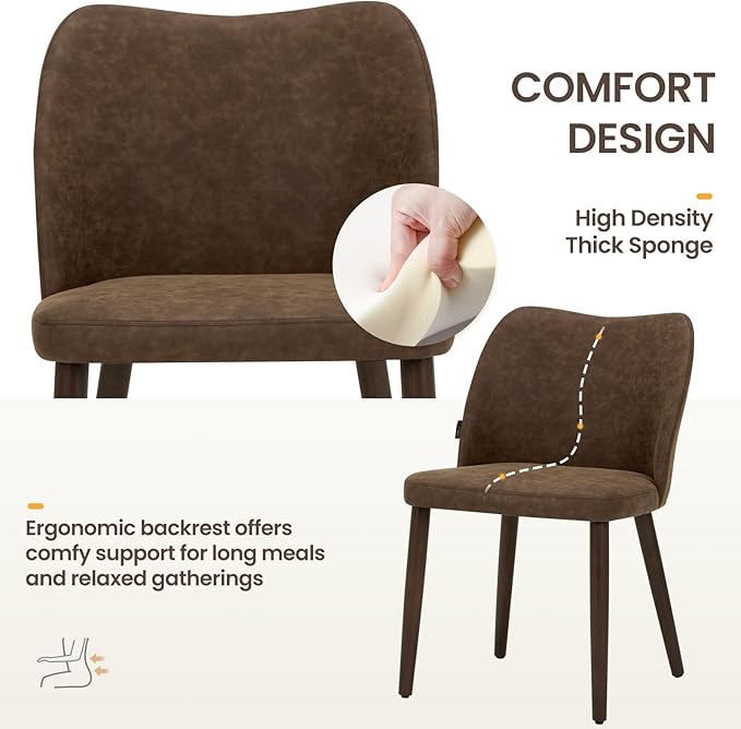 Wooden Dining Chairs Set of 2, Upholstered Kitchen Dining Room Chair, Modern Fabric Farmhouse Dinner Chair for Restaurant & Cafe, Dark Brown