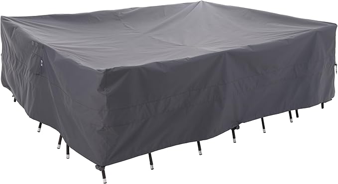 WJ-X3 Large Grey Heavy-Duty Patio Table Cover, 136x88x36in, Waterproof, Wind-Resistant, Anti-Fade - Ideal for Sectional Outdoor Furnitue Sets